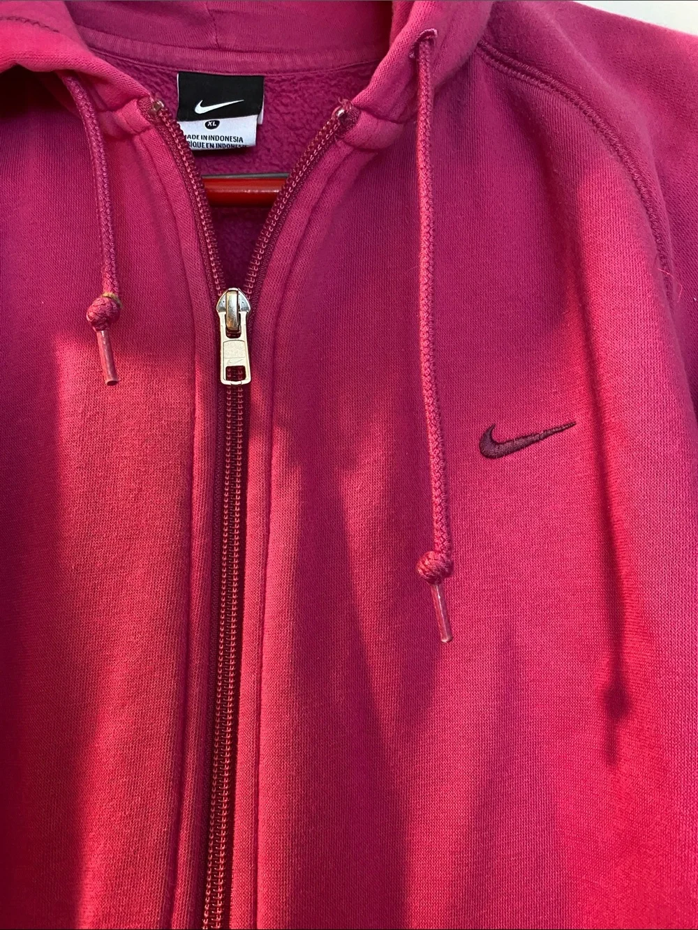 Nike Cotton Stretch Dark Pink Full Zip Embroidered Logo Hoodie